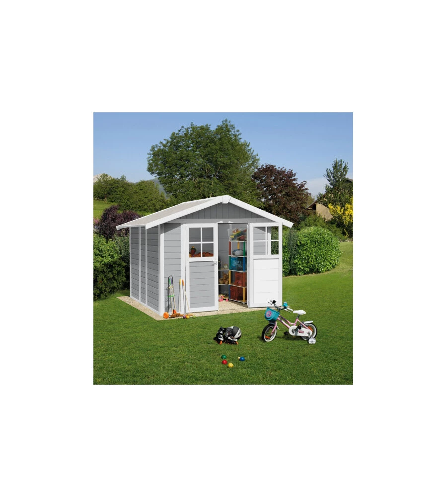 CASETTA DA GIARDINO IN PVC GROSFILLEX "DECO 7" GRIGIO E BIANCO 370X298X250 CM - COD. 22907235